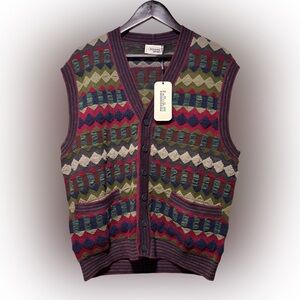 Vintage Missoni Sport 3D Knit Multicolor Button Sweater Vest Size 46 Italian NWT